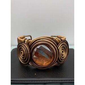 Beautiful Wide Wire Wrapped Faceted Crystal Chunky Cuff Bohemian Bracelet